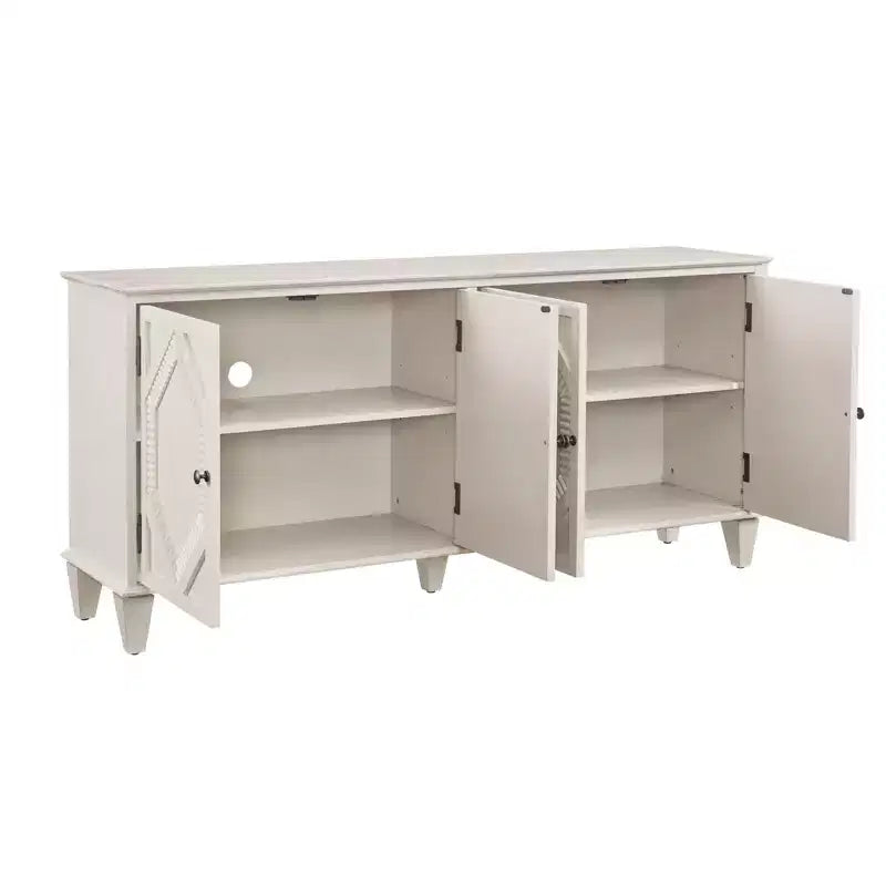 Madia buffet Okak Mid Century, mobile credenza con 4 ante e 4 ripiani, armadietto contenitore per soggiorno, ingresso, ufficio