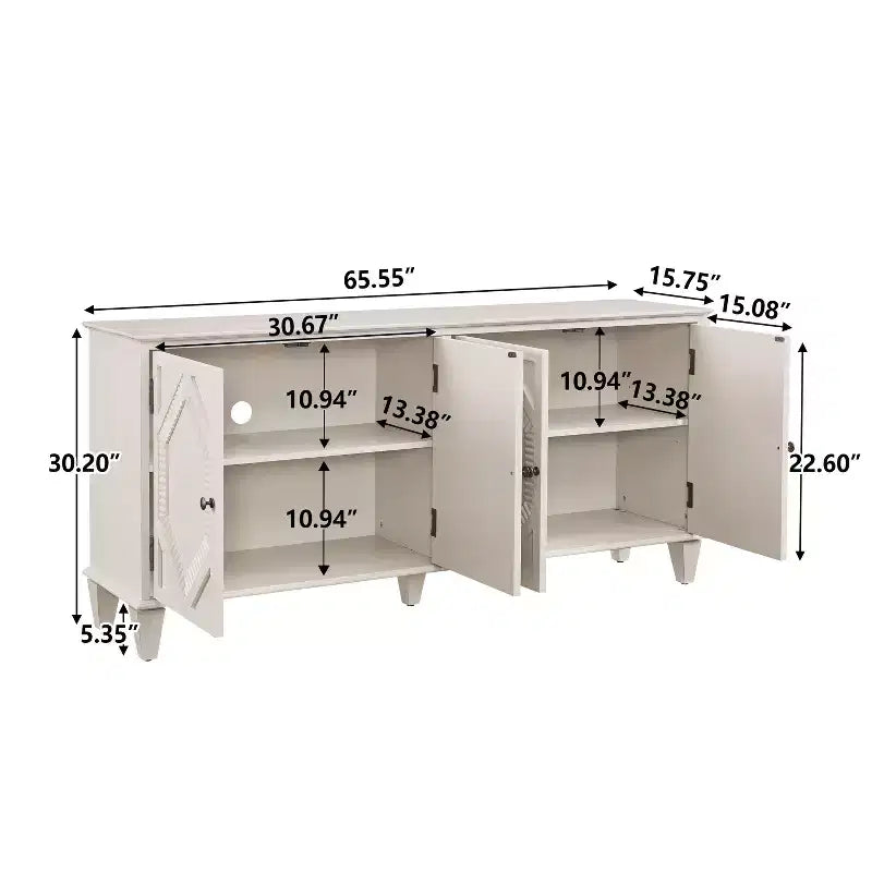 Madia buffet Okak Mid Century, mobile credenza con 4 ante e 4 ripiani, armadietto contenitore per soggiorno, ingresso, ufficio