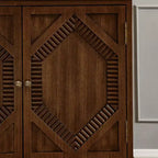 Madia buffet Okak Mid Century, mobile credenza con 4 ante e 4 ripiani, armadietto contenitore per soggiorno, ingresso, ufficio