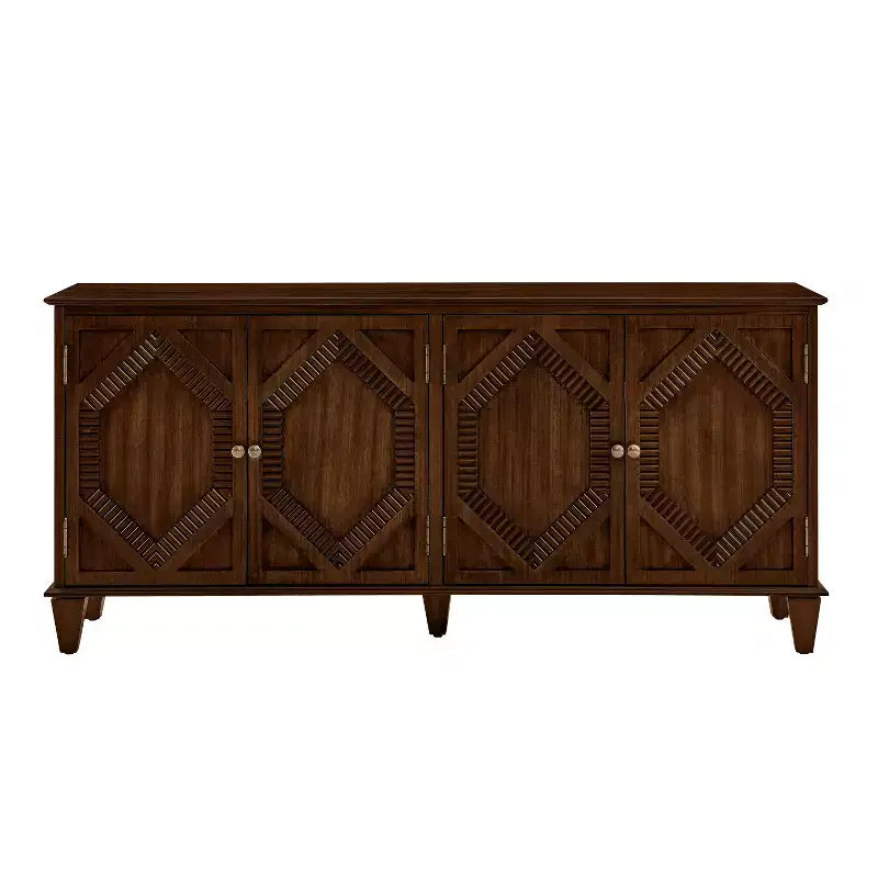 Madia buffet Okak Mid Century, mobile credenza con 4 ante e 4 ripiani, armadietto contenitore per soggiorno, ingresso, ufficio