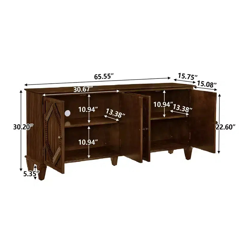 Madia buffet Okak Mid Century, mobile credenza con 4 ante e 4 ripiani, armadietto contenitore per soggiorno, ingresso, ufficio