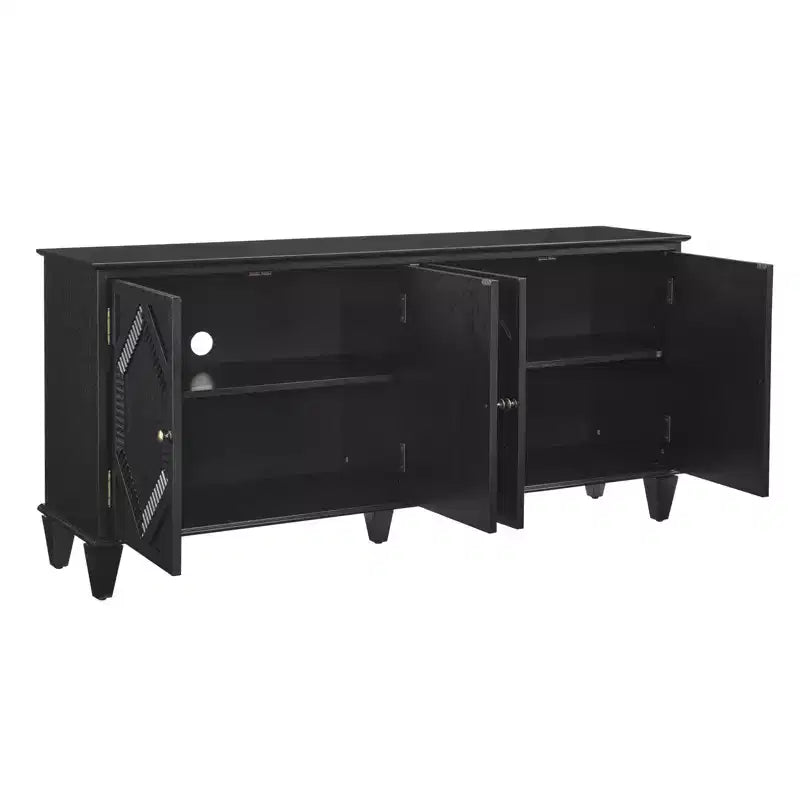 Madia buffet Okak Mid Century, mobile credenza con 4 ante e 4 ripiani, armadietto contenitore per soggiorno, ingresso, ufficio