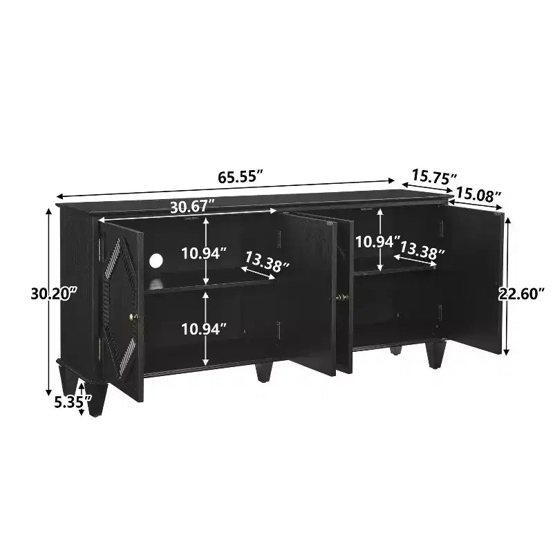 Madia buffet Okak Mid Century, mobile credenza con 4 ante e 4 ripiani, armadietto contenitore per soggiorno, ingresso, ufficio