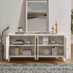 Madia buffet Okak Mid Century, mobile credenza con 4 ante e 4 ripiani, armadietto contenitore per soggiorno, ingresso, ufficio