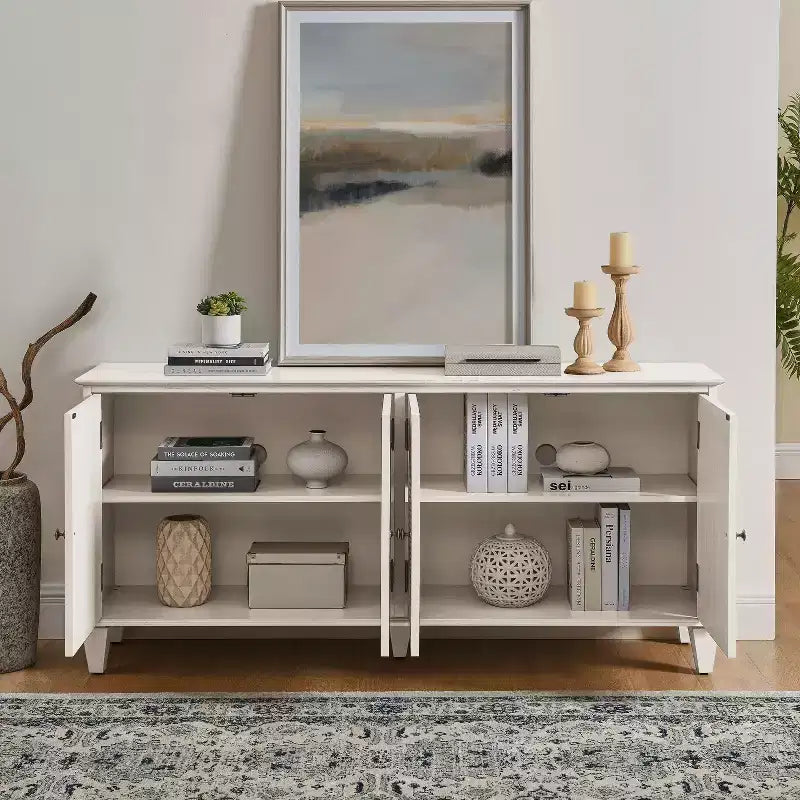 Madia buffet Okak Mid Century, mobile credenza con 4 ante e 4 ripiani, armadietto contenitore per soggiorno, ingresso, ufficio