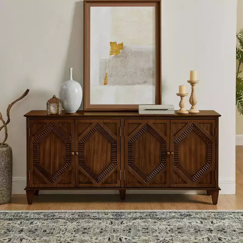 Okak Mid Century Sideboard Buffet Cabinet, Accent Cabinet with 4 Doors and 4 Shelves, Storage Cabinet for Living Room, Entryway, Office