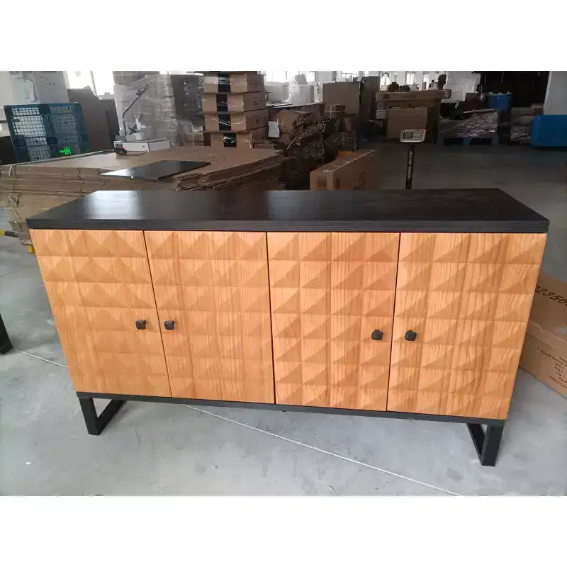 Okak buffet moderne, buffet avec 4 portes élégantes au design géométrique, meuble de rangement pour salon, bureau, cuisine