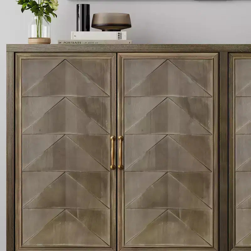 Okak buffet moderne, buffet avec 4 portes élégantes au design géométrique, meuble de rangement pour salon, bureau, cuisine