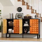 Okak buffet moderne, buffet avec 4 portes élégantes au design géométrique, meuble de rangement pour salon, bureau, cuisine