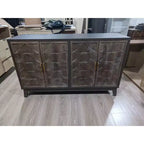 Okak buffet moderne, buffet avec 4 portes élégantes au design géométrique, meuble de rangement pour salon, bureau, cuisine