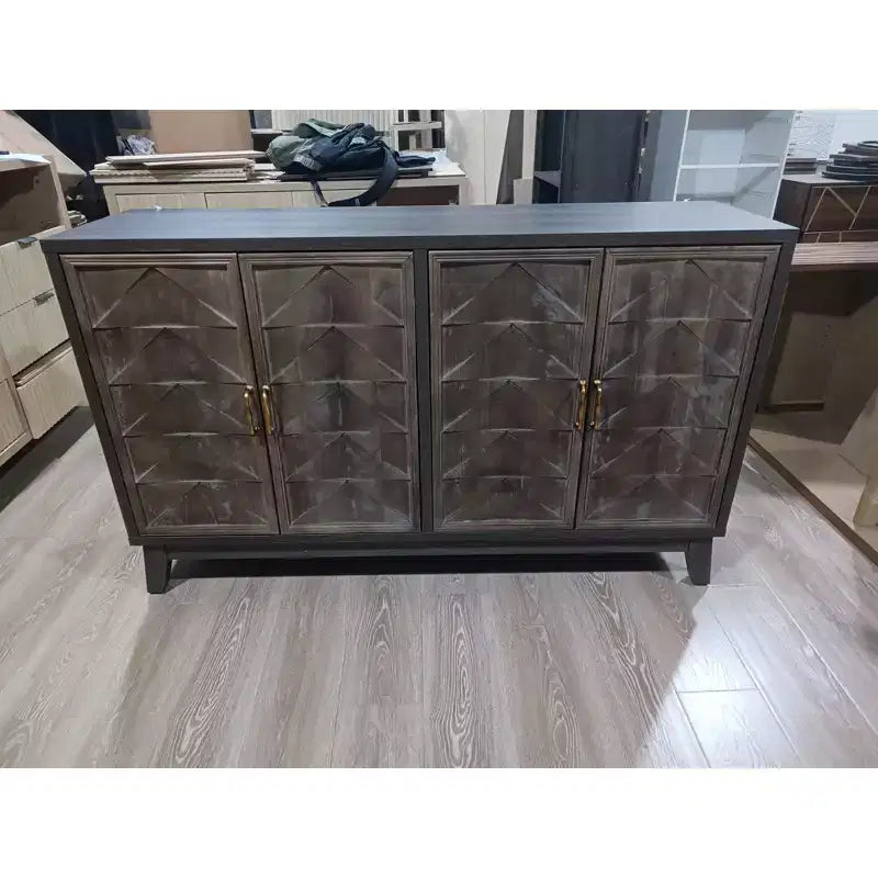 Mobile credenza moderno Okak, mobile buffet con 4 ante dal design geometrico elegante, armadietto contenitore per soggiorno, ufficio, cucina