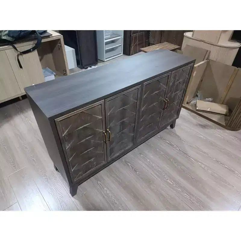 Okak buffet moderne, buffet avec 4 portes élégantes au design géométrique, meuble de rangement pour salon, bureau, cuisine