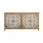 Okak 60in Mobiletto d'Appoggio Antico, Credenza Rustica in Legno con Quattro Ante Intagliate, Mobile Contenitore per Cucina, Sala da Pranzo