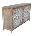 Okak 60in Mobiletto d'Appoggio Antico, Credenza Rustica in Legno con Quattro Ante Intagliate, Mobile Contenitore per Cucina, Sala da Pranzo