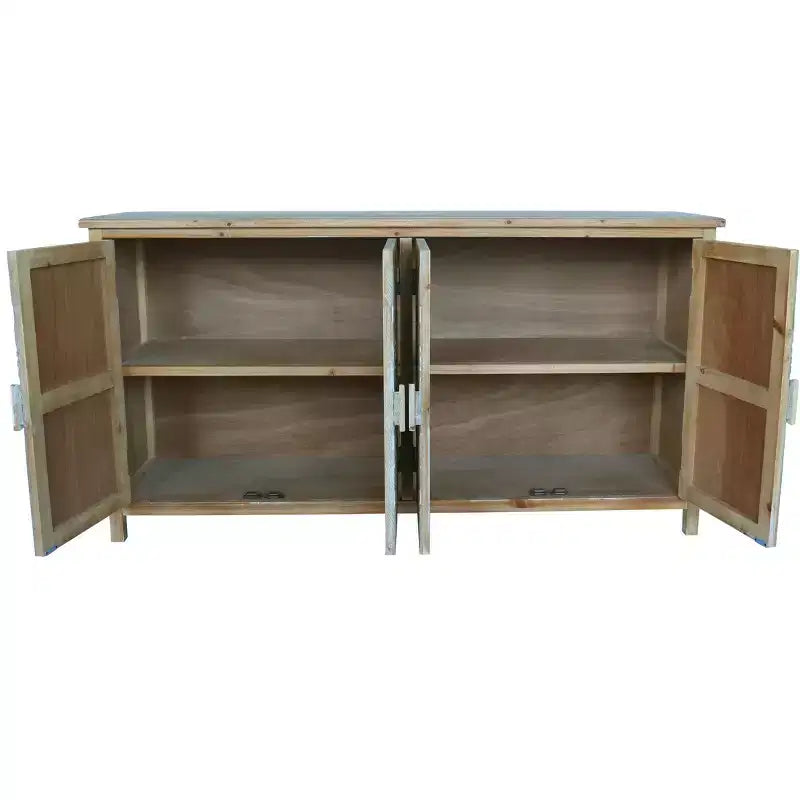 Okak 60in Mobiletto d'Appoggio Antico, Credenza Rustica in Legno con Quattro Ante Intagliate, Mobile Contenitore per Cucina, Sala da Pranzo