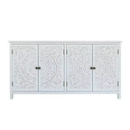 Okak 60in Mobiletto d'Appoggio Antico, Credenza Rustica in Legno con Quattro Ante Intagliate, Mobile Contenitore per Cucina, Sala da Pranzo