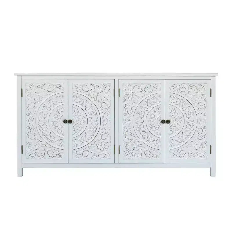 Okak 60in Mobiletto d'Appoggio Antico, Credenza Rustica in Legno con Quattro Ante Intagliate, Mobile Contenitore per Cucina, Sala da Pranzo