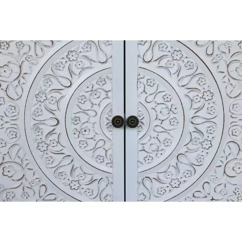 Okak 60in Mobiletto d'Appoggio Antico, Credenza Rustica in Legno con Quattro Ante Intagliate, Mobile Contenitore per Cucina, Sala da Pranzo