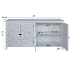 Okak 60in Mobiletto d'Appoggio Antico, Credenza Rustica in Legno con Quattro Ante Intagliate, Mobile Contenitore per Cucina, Sala da Pranzo
