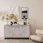 Okak - Mobiletto rustico da fattoria, credenza con quattro ante con motivo intagliato, mobile contenitore per cucina, sala da pranzo, ingresso