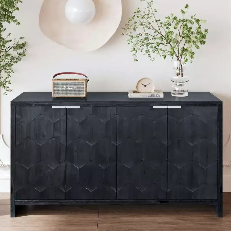 Okak - Mobiletto rustico da fattoria, credenza con quattro ante con motivo intagliato, mobile contenitore per cucina, sala da pranzo, ingresso