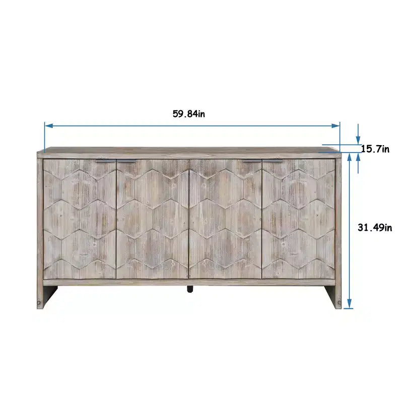 Okak - Mobiletto rustico da fattoria, credenza con quattro ante con motivo intagliato, mobile contenitore per cucina, sala da pranzo, ingresso