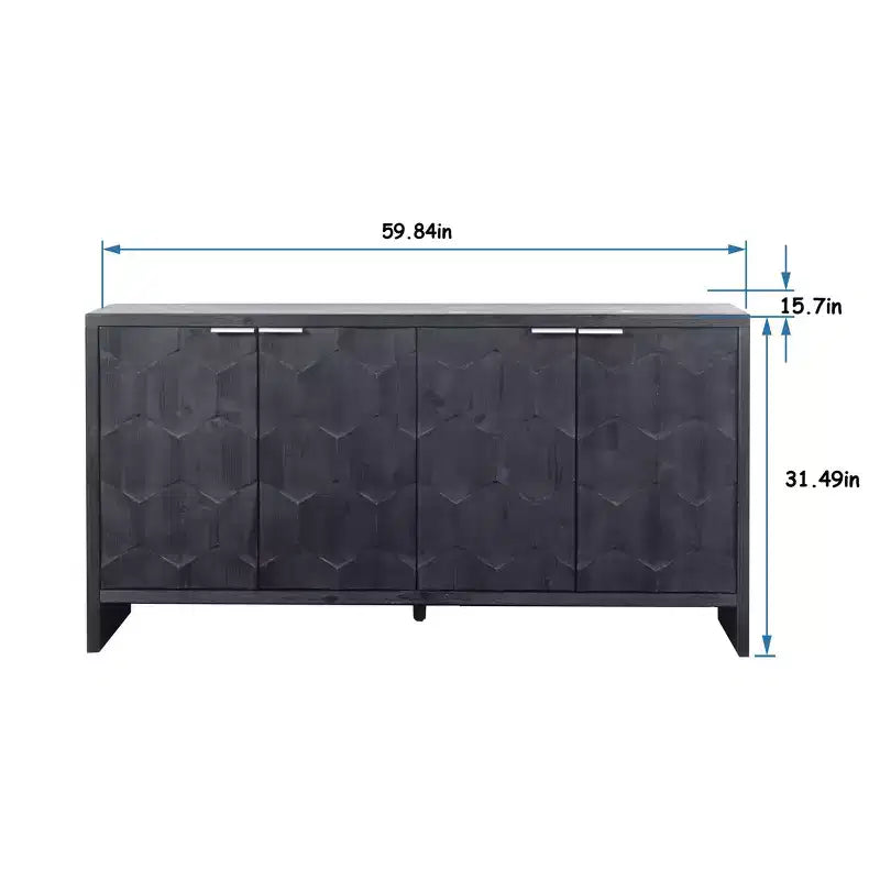 Okak - Mobiletto rustico da fattoria, credenza con quattro ante con motivo intagliato, mobile contenitore per cucina, sala da pranzo, ingresso