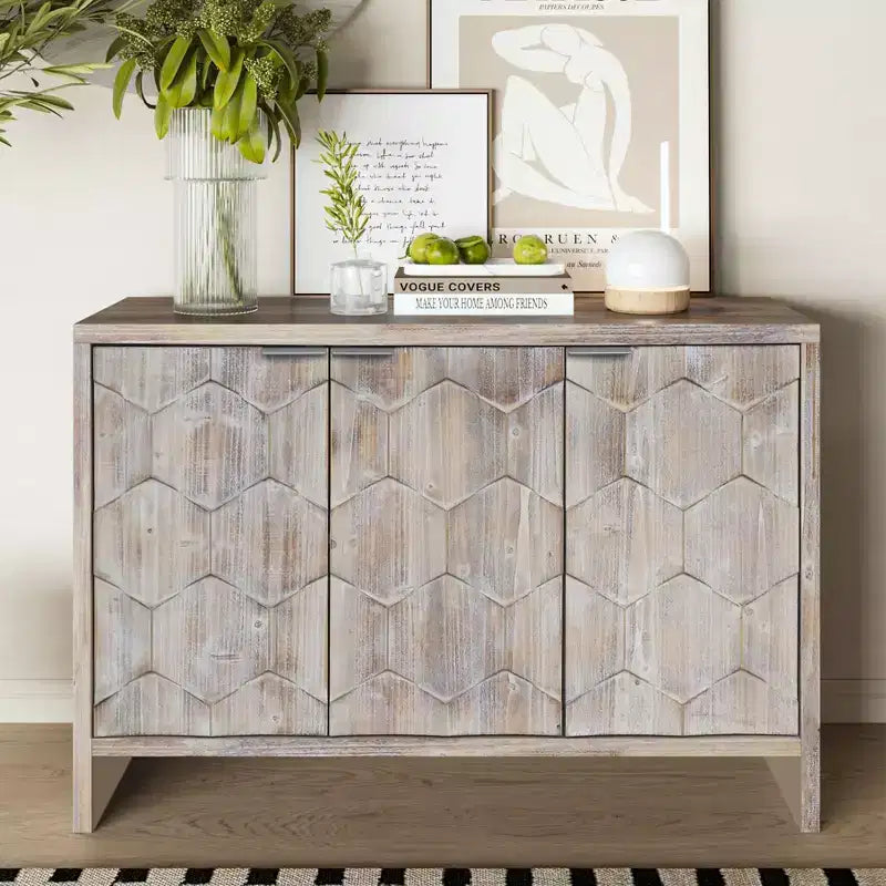 Okak - Mobiletto rustico da fattoria, credenza con quattro ante con motivo intagliato, mobile contenitore per cucina, sala da pranzo, ingresso