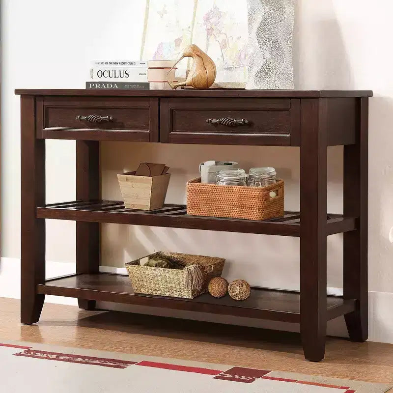 Okak Credenza in Legno Massello, Madia con 2 Ante e 2 Ripiani, Mobile Contenitore per Soggiorno, Sala da Pranzo, Cucina