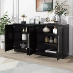 Madia Okak, Buffet con ante, Mobile credenza con ripiani regolabili e maniglie argentate, Mobile contenitore per soggiorno, ingresso, corridoio
