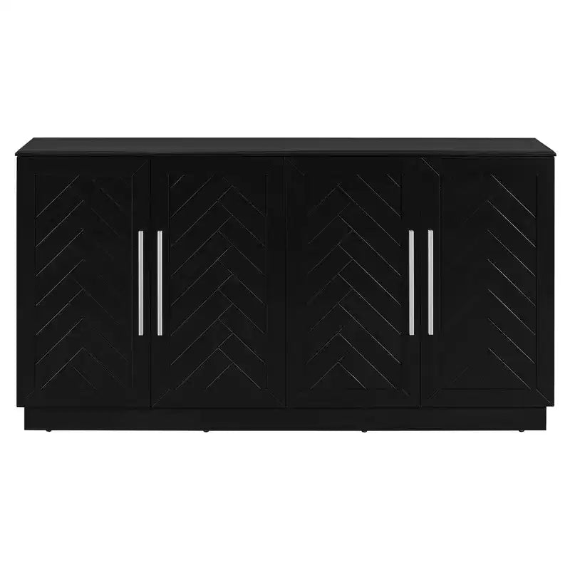 Madia Okak, Buffet con ante, Mobile credenza con ripiani regolabili e maniglie argentate, Mobile contenitore per soggiorno, ingresso, corridoio