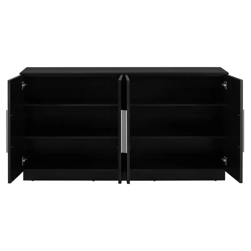 Madia Okak, Buffet con ante, Mobile credenza con ripiani regolabili e maniglie argentate, Mobile contenitore per soggiorno, ingresso, corridoio
