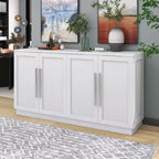 Madia Okak, Buffet con ante, Mobile credenza con ripiani regolabili e maniglie argentate, Mobile contenitore per soggiorno, ingresso, corridoio