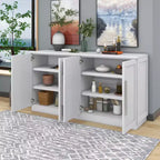 Madia Okak, Buffet con ante, Mobile credenza con ripiani regolabili e maniglie argentate, Mobile contenitore per soggiorno, ingresso, corridoio