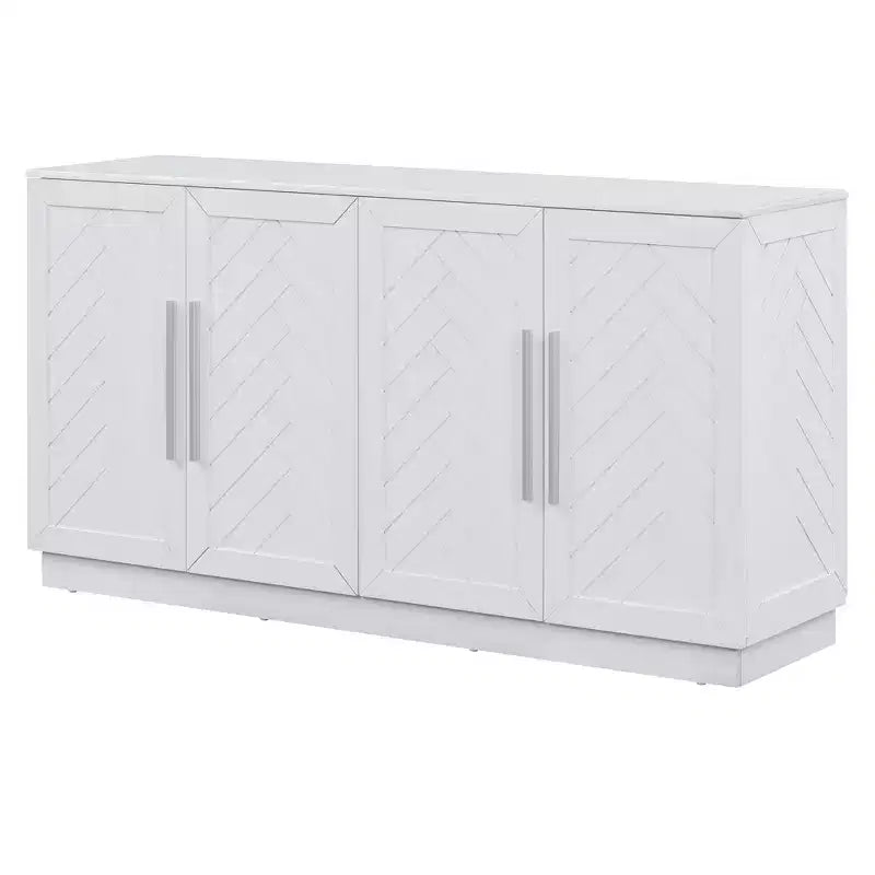 Madia Okak, Buffet con ante, Mobile credenza con ripiani regolabili e maniglie argentate, Mobile contenitore per soggiorno, ingresso, corridoio