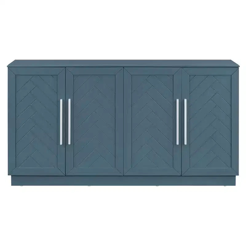 Madia Okak, Buffet con ante, Mobile credenza con ripiani regolabili e maniglie argentate, Mobile contenitore per soggiorno, ingresso, corridoio