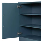 Madia Okak, Buffet con ante, Mobile credenza con ripiani regolabili e maniglie argentate, Mobile contenitore per soggiorno, ingresso, corridoio