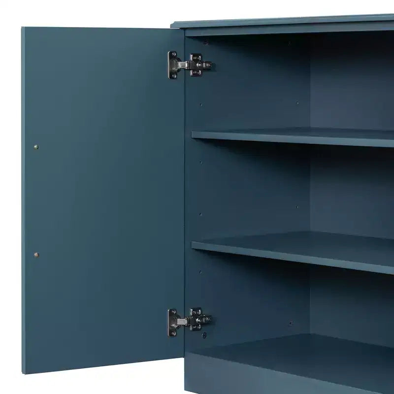 Madia Okak, Buffet con ante, Mobile credenza con ripiani regolabili e maniglie argentate, Mobile contenitore per soggiorno, ingresso, corridoio