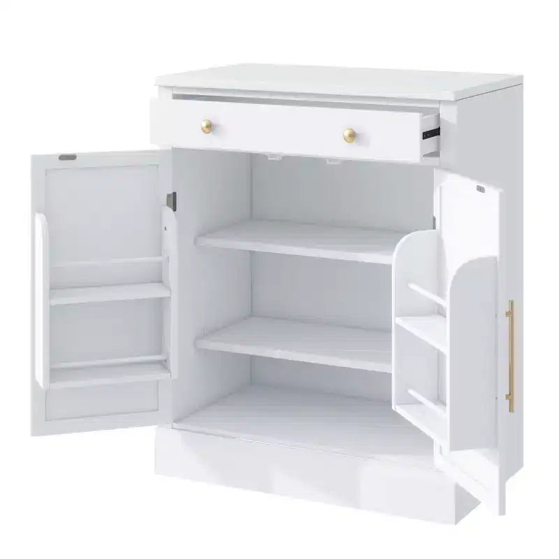 Mobile credenza moderno Okak, mobile d'accento con 2 ripiani regolabili e 2 ripiani sulla porta, mobile contenitore per soggiorno, ingresso, corridoio