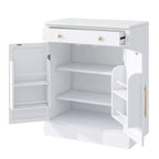 Mobile credenza moderno Okak, mobile d'accento con 2 ripiani regolabili e 2 ripiani sulla porta, mobile contenitore per soggiorno, ingresso, corridoio