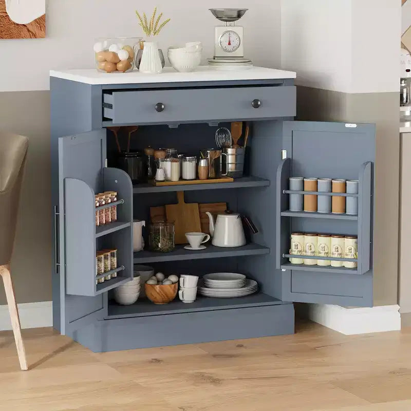 Mobile credenza moderno Okak, mobile d'accento con 2 ripiani regolabili e 2 ripiani sulla porta, mobile contenitore per soggiorno, ingresso, corridoio