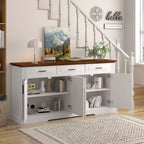Mobile credenza scanalato Okak da 63 pollici, mobile credenza con 4 ante e 2 cassetti, mobile contenitore per soggiorno, sala da pranzo, cucina