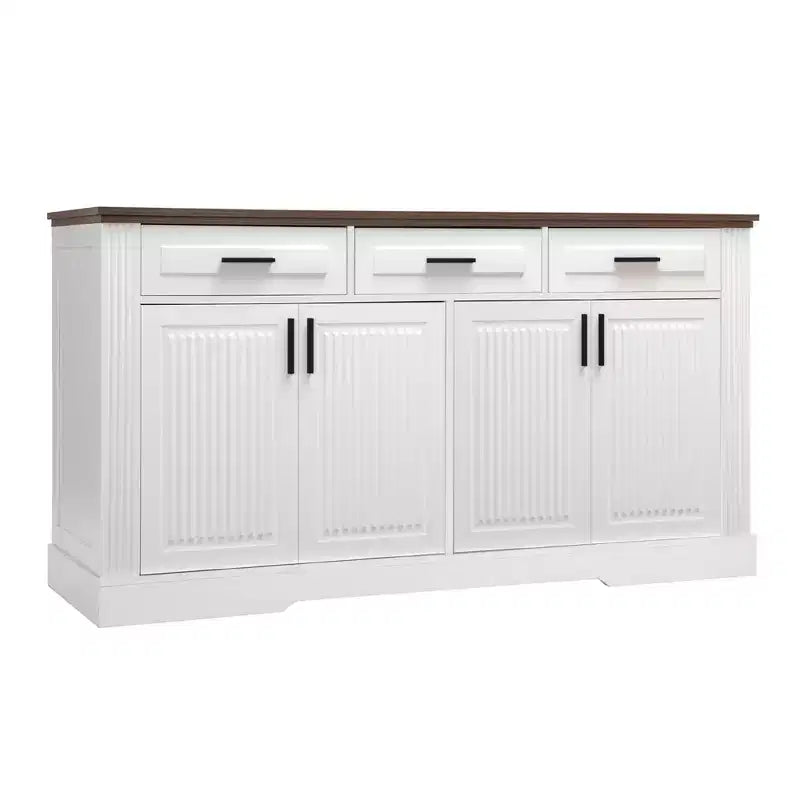 Mobile credenza scanalato Okak da 63 pollici, mobile credenza con 4 ante e 2 cassetti, mobile contenitore per soggiorno, sala da pranzo, cucina