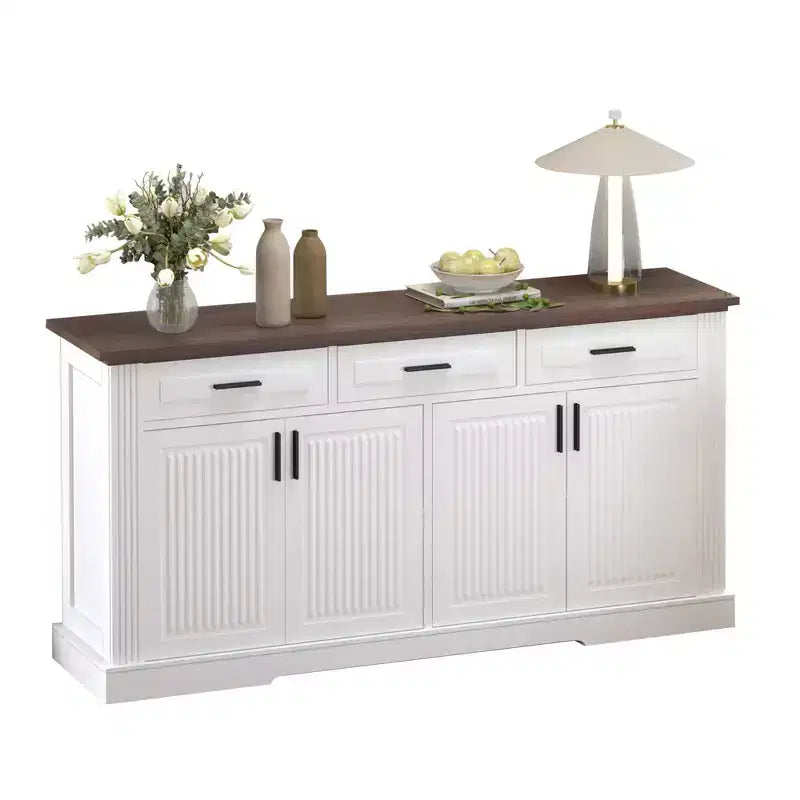 Mobile credenza scanalato Okak da 63 pollici, mobile credenza con 4 ante e 2 cassetti, mobile contenitore per soggiorno, sala da pranzo, cucina