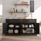 Mobile credenza scanalato Okak da 63 pollici, mobile credenza con 4 ante e 2 cassetti, mobile contenitore per soggiorno, sala da pranzo, cucina