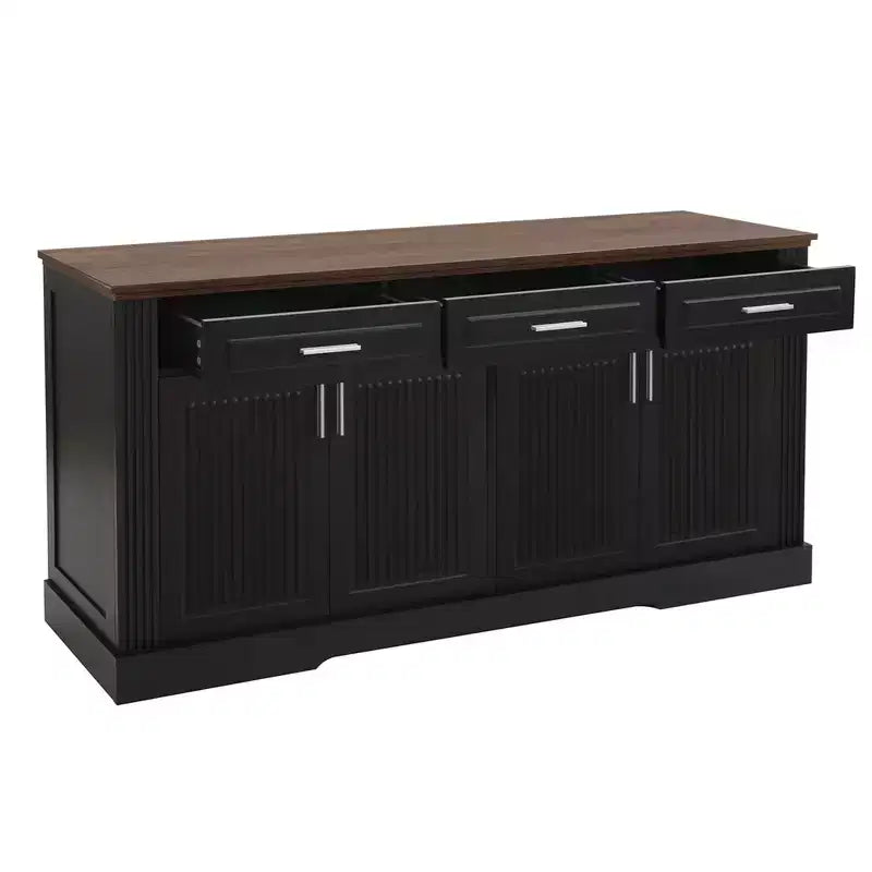 Mobile credenza scanalato Okak da 63 pollici, mobile credenza con 4 ante e 2 cassetti, mobile contenitore per soggiorno, sala da pranzo, cucina