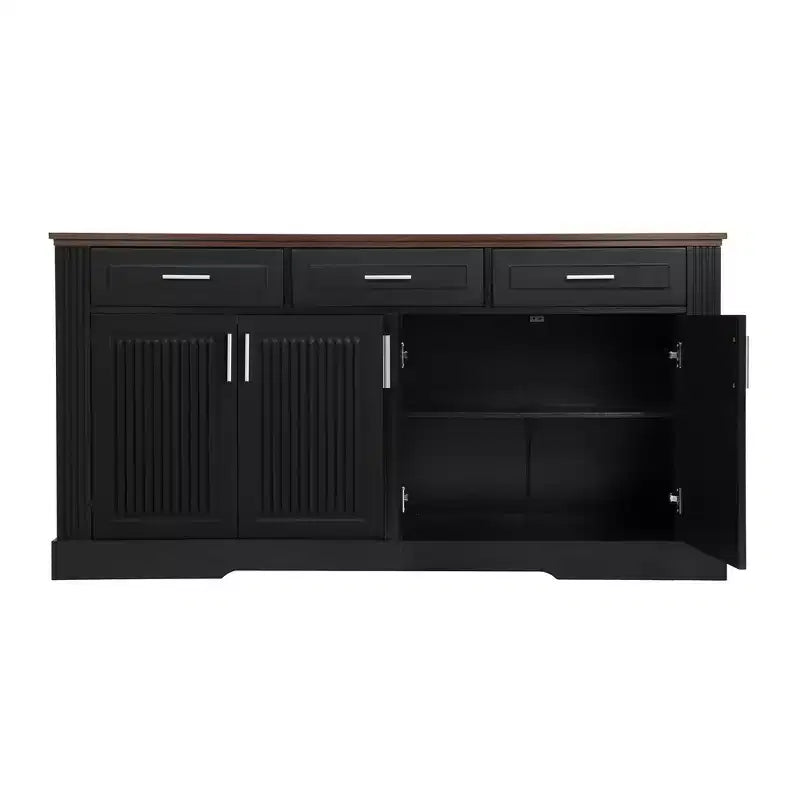 Mobile credenza scanalato Okak da 63 pollici, mobile credenza con 4 ante e 2 cassetti, mobile contenitore per soggiorno, sala da pranzo, cucina