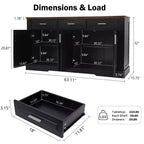 Mobile credenza scanalato Okak da 63 pollici, mobile credenza con 4 ante e 2 cassetti, mobile contenitore per soggiorno, sala da pranzo, cucina
