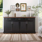 Mobile credenza scanalato Okak da 63 pollici, mobile credenza con 4 ante e 2 cassetti, mobile contenitore per soggiorno, sala da pranzo, cucina