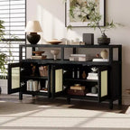 Bahut Okak style Bohème, Buffet avec 4 Portes et 1 Étagère Ouverte, Meuble de Rangement pour Salon, Salle à Manger, Cuisine